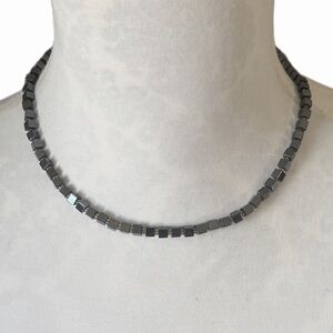 Hematite Cube Bead Necklace | Gunmetal Gray Minimalist Jewelry